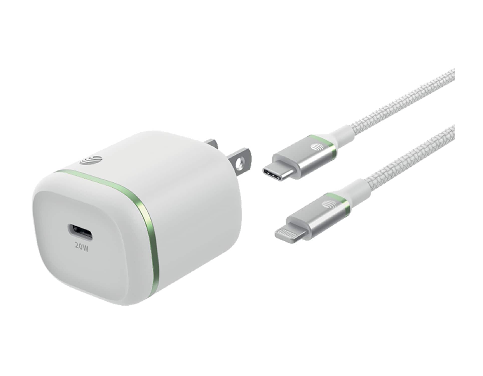 AT&T 20W USB-C Power Delivery Wall Block with Lightning Cable - AT&T