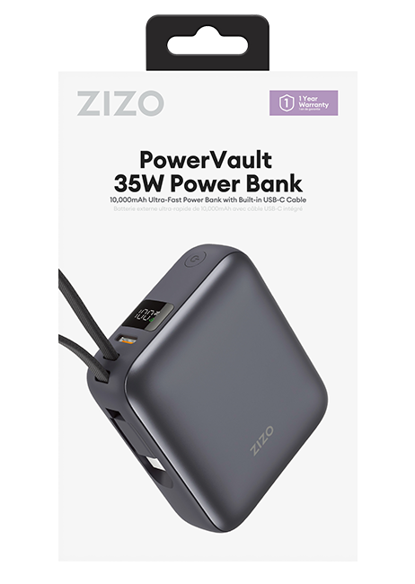 Batería complementaria de carga rápida Zizo de 35 W y 10 K con cable tipo C y pantalla LED