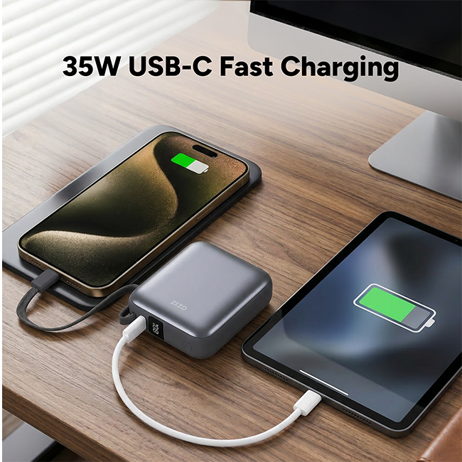 Zizo 35W Fast Charge 10K Power Bank with Type C Cable LED Display