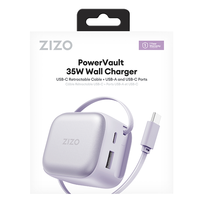 Zizo 35W Retractable Type C Wall Charger with USB C and USB A Ports