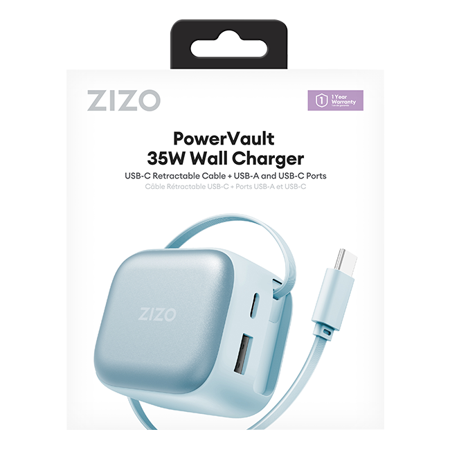 Zizo 35W Retractable Type C Wall Charger with USB C and USB A Ports