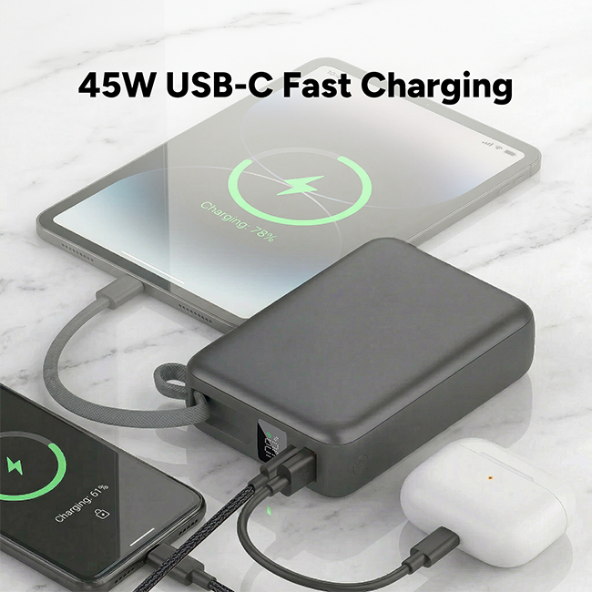 Zizo 45W Fast Charge 20K Power Bank with Type C Cable LED Display