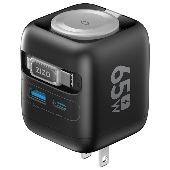 Zizo 65W 4in1 Wall Charger with Apple Watch Charger Retractable Cable Dual USB Ports C and A