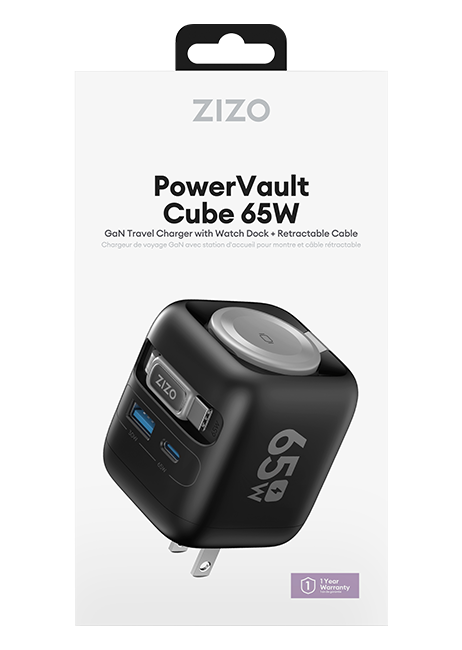 Zizo 65W 4in1 Wall Charger with Apple Watch Charger Retractable Cable Dual USB Ports C and A