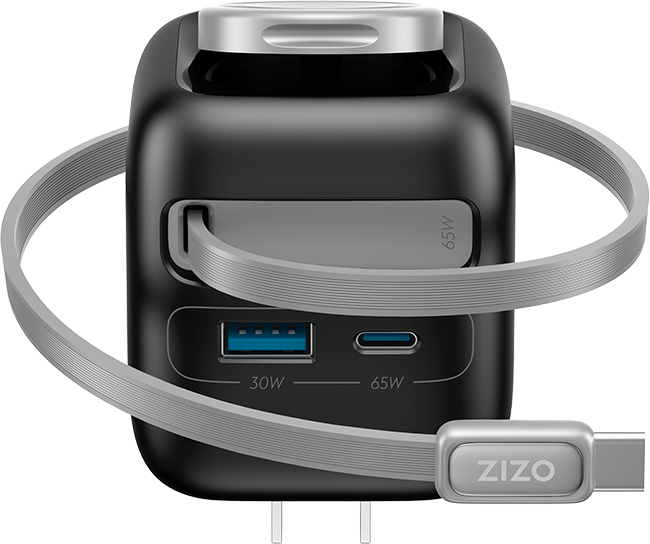 Zizo 65W 4in1 Wall Charger with Apple Watch Charger Retractable Cable Dual USB Ports C and A