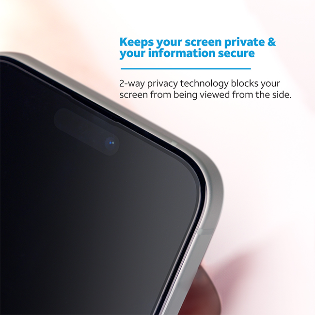 Protectores de privacidad para pantalla de vidrio templado AT&T Essentials para iPhone 15 Pro, paquete de 2