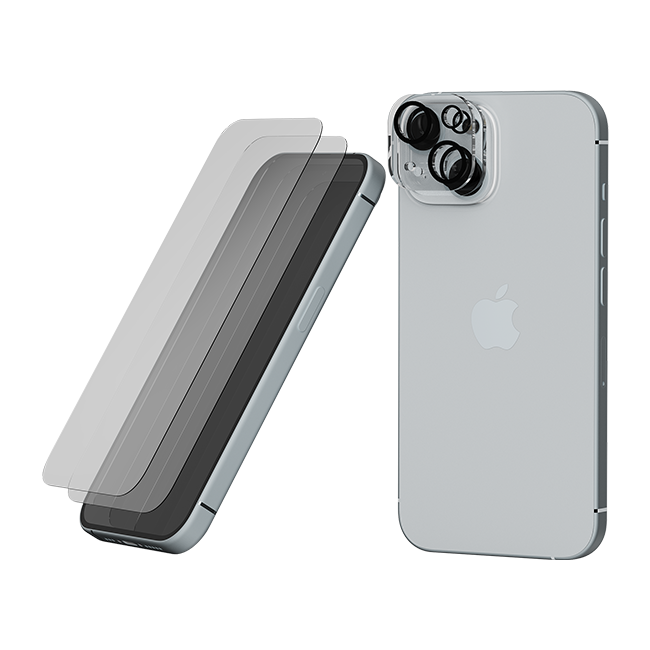 AT&T Essentials Tempered Glass 2 Pack Screen Protectors + 2 pack Camera Protectors - iPhone 15 Plus