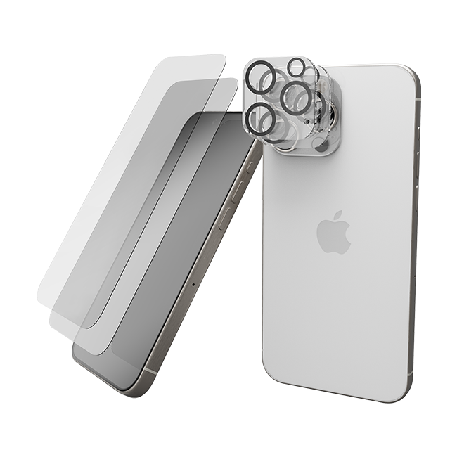 AT&T Essentials Tempered Glass 2 Pack Screen Protectors + 2 pack Camera Protectors - iPhone 15 Pro