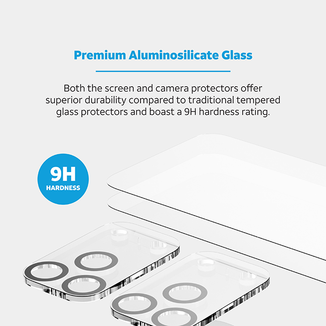 Protectores para pantalla de vidrio templado AT&T Essentials, paquete de 2 + protectores para cámara, paquete de 2, para iPhone 17 Pro Max