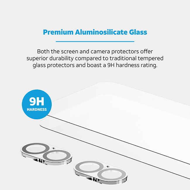 Protectores para pantalla de vidrio templado AT&T Essentials, paquete de 2 + protectores para cámara, paquete de 2, para el iPhone 17