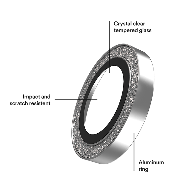 BodyGuardz Pure 3 Silver Glitter Camera Protectors - iPhone 17 Pro Max/17 Pro