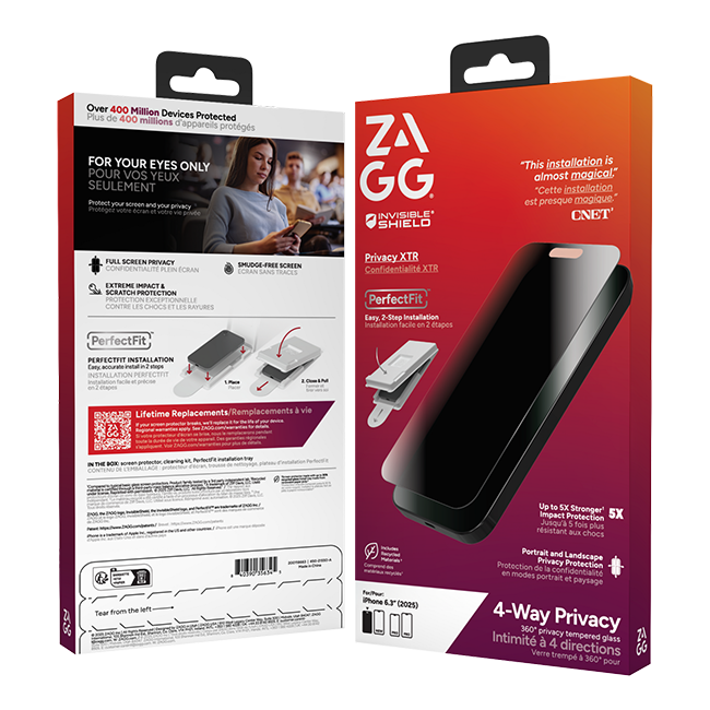 ZAGG Invisible Shield Glass Elite Privacy 360 4W Screen Protector - iPhone 17/16 Pro