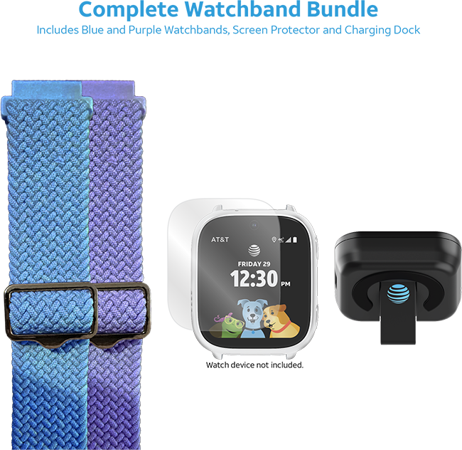 Paquete de cargador para amiGO 2 Watch con protector para pantalla y 2 correas de AT&T, multicolor (consulta de producto 1)