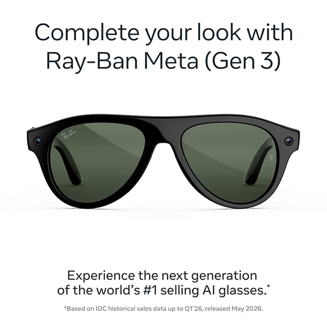 Ray-Ban Meta Aviator - Shiny Black Regular Transitions Lenses