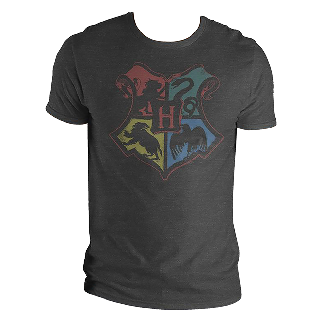 Bioworld Harry Potter Classic Hogwarts Crest Graphic Crewneck Tee - Gray  (Product view 1)