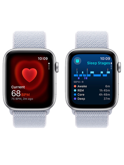 Apple Watch SE 2nd Gen (2022) - 40mm - Silver Aluminum Blue Cloud Sport Loop  (Product view 4)