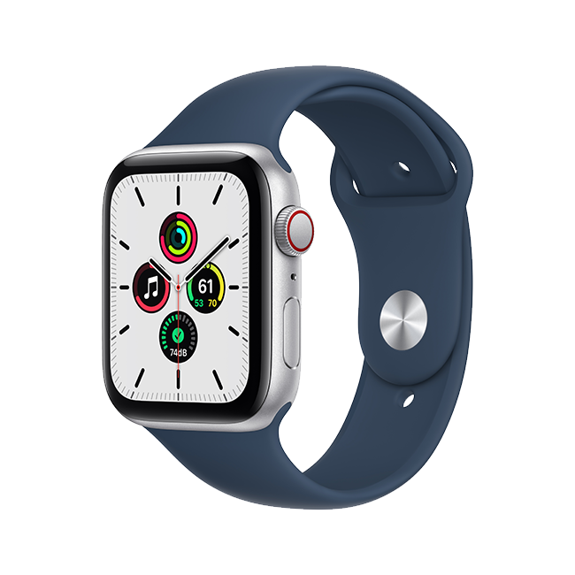 Apple Watch SE - 44mm - Silver Aluminum Abyss Blue Sport  (Product view 2)