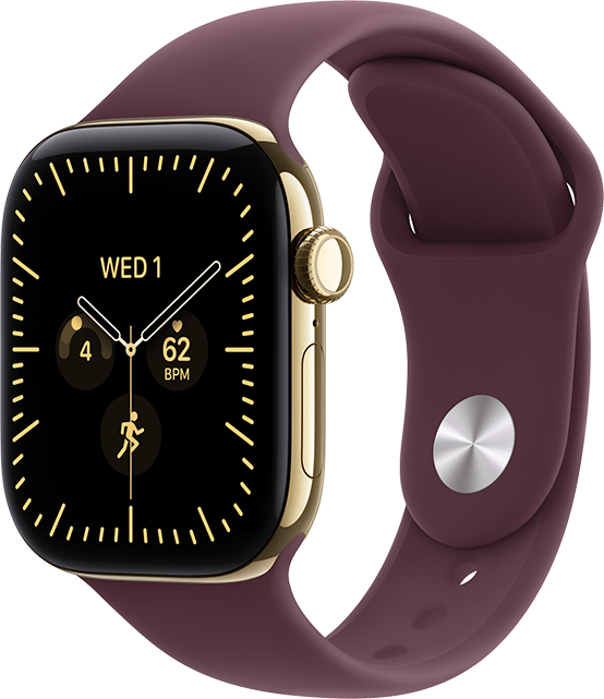 Apple Watch Series 12 42mm - Radiant Gold Titanium Burgundy Sport Band S-M  (Product view 1)
