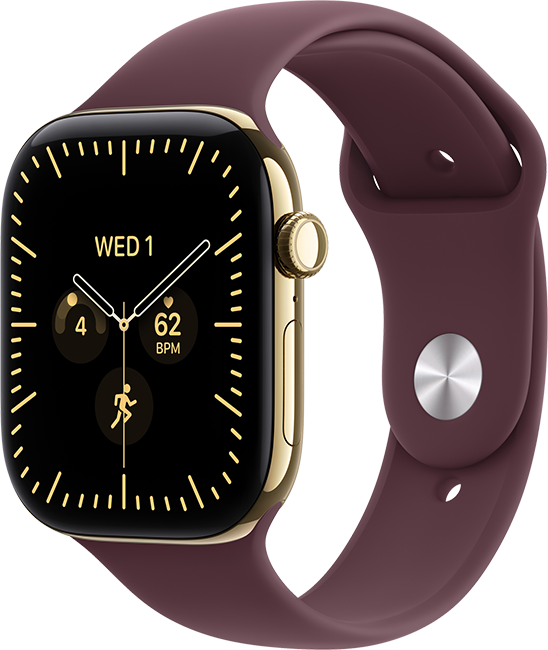 Apple Watch Series 12 46mm - Radiant Gold Titanium Burgundy Sport Band S-M  (Product view 1)