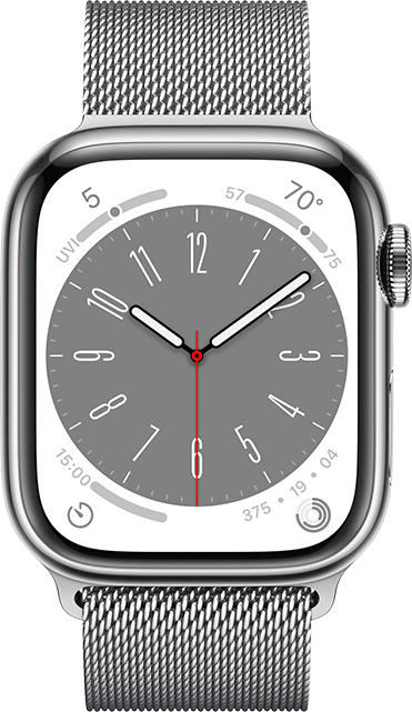 Apple Watch Series 8 - 41mm - Silver Steel Silver Milanese Loop  (Product view 1)