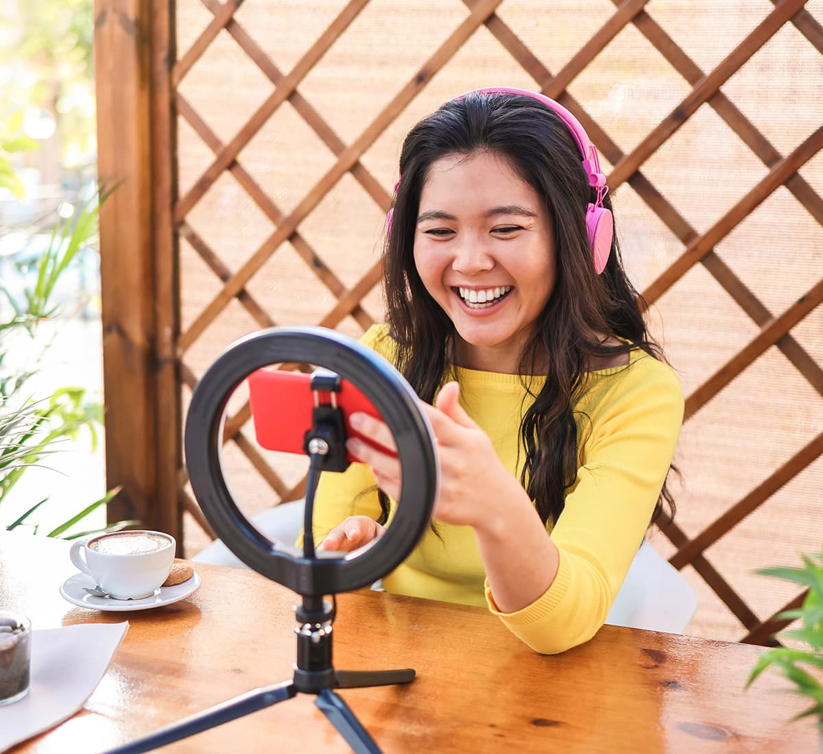 Women setup showing in mobile phone