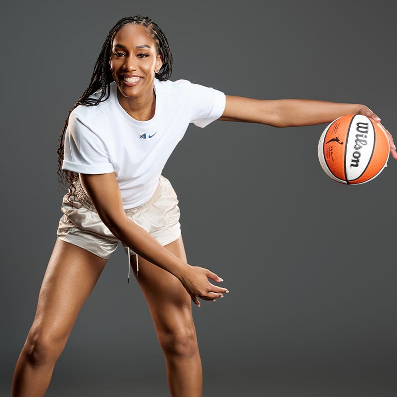 A’ja Wilson standing with basketball