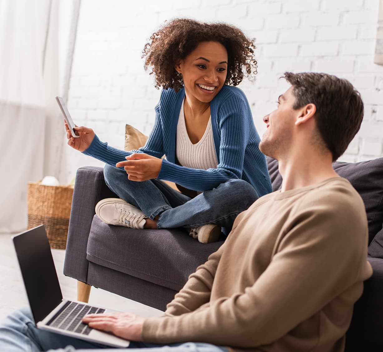   A happy couple on the couch